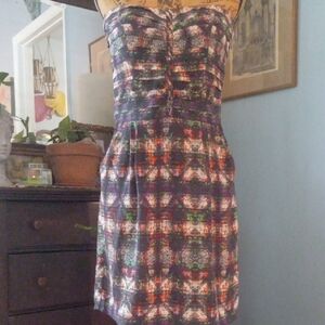 Charlie Jade Multicolored Graphic Print Pleated Strapless Dress